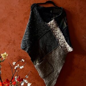 Patchwork Knit Poncho in Black and Brown